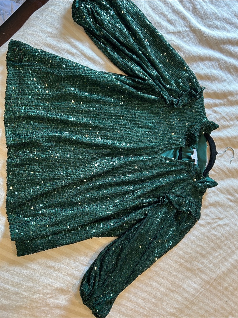 Crown & Ivy Emerald Sequin Puff-Sleeve Women's Top